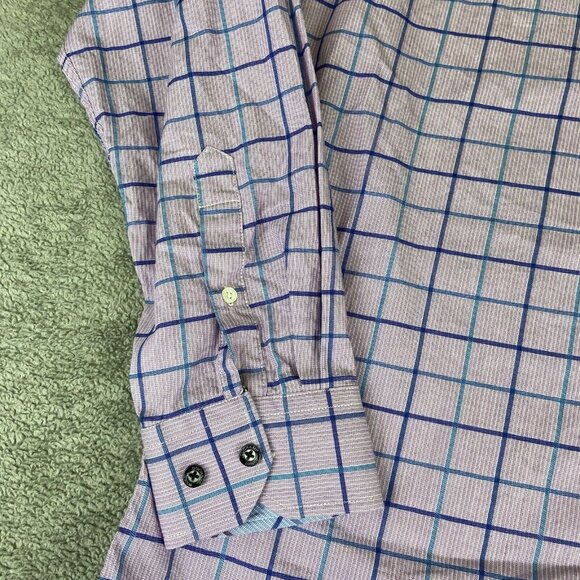 Duchamp London Shirt Mens 17 XL 43 Button Up Flip Cuff Purple Plaid Tailored Fit - Picture 4 of 16